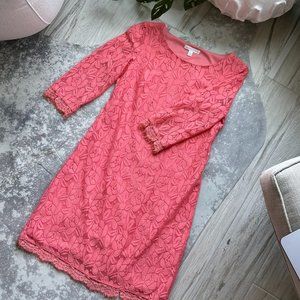 London Times Bright Coral Lace Dress (Size 4)
